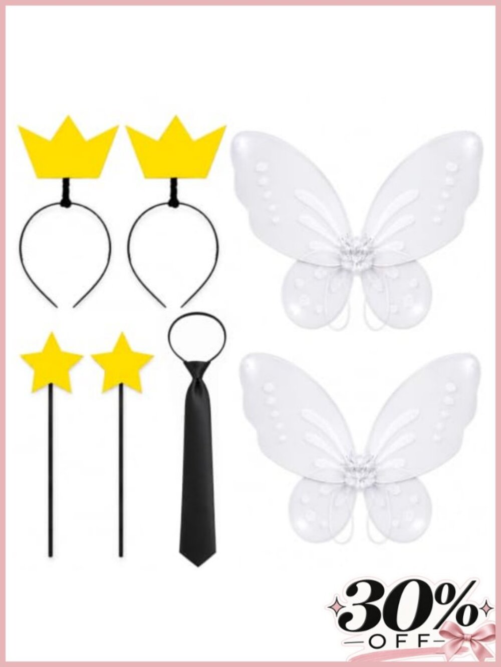 7 Pc Couple Halloween Costume Set Fairy Wings Crown Headbands Wands Tie